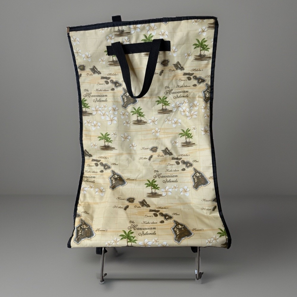 EX LG Hawaiian Print Rolling Tote Bag 26" With Folding Wheels Zipper Handles GUC